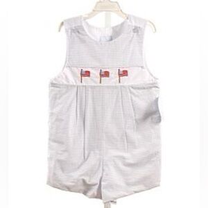 NWT little English Shortall Jon Jon American Flag - Sz 4T seersucker blue white